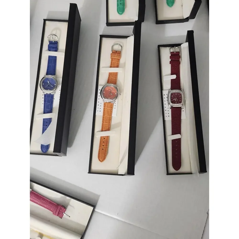 Vintage Genevex Womens Watch Lot 14 Boxed Quartz Colorful Leather Strap Set